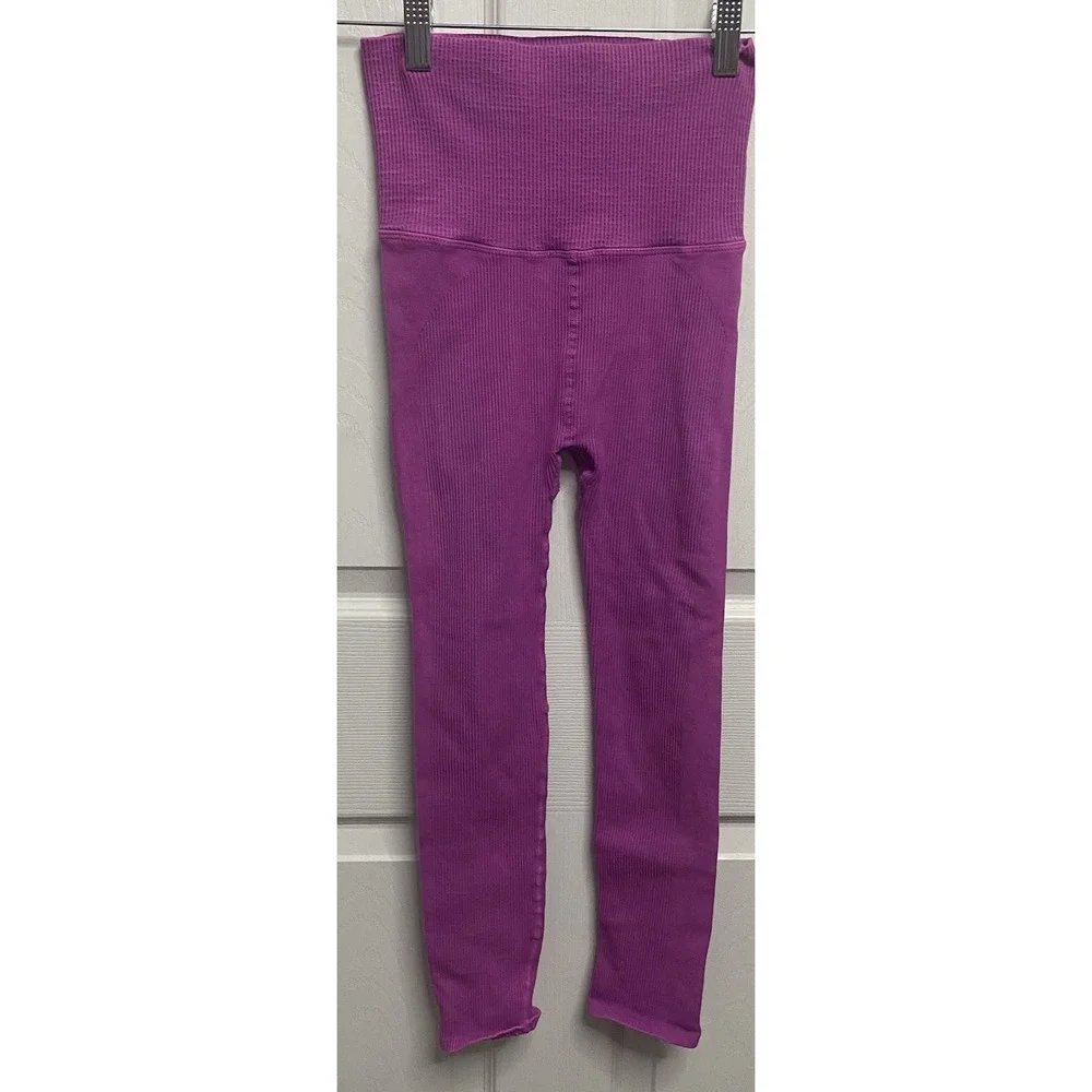 Free People Movement Women Ribbed Hot Pink Leggings & Gray Sports Bra Set XS
